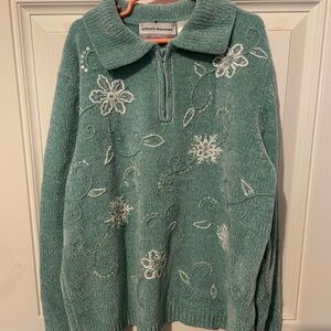 Alfred Dunner Teal Embroidered Turtleneck Sweater